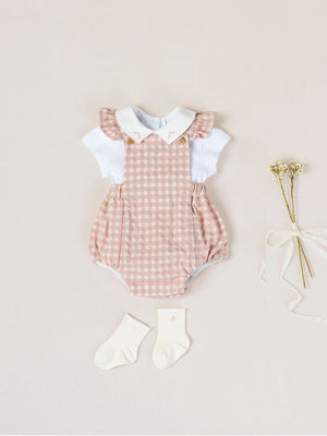 PINK VICHY ROMPER WITH STRAPS