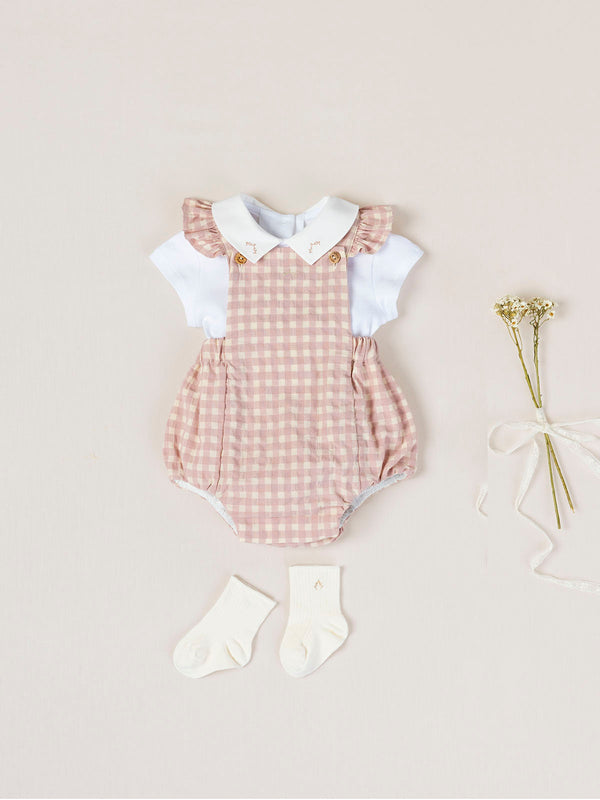 PINK VICHY ROMPER WITH STRAPS