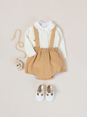 BEIGE STITCHING STRAPS ROMPER