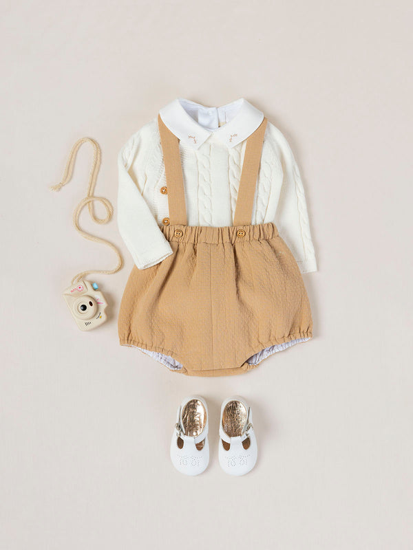 BEIGE STITCHING STRAPS ROMPER