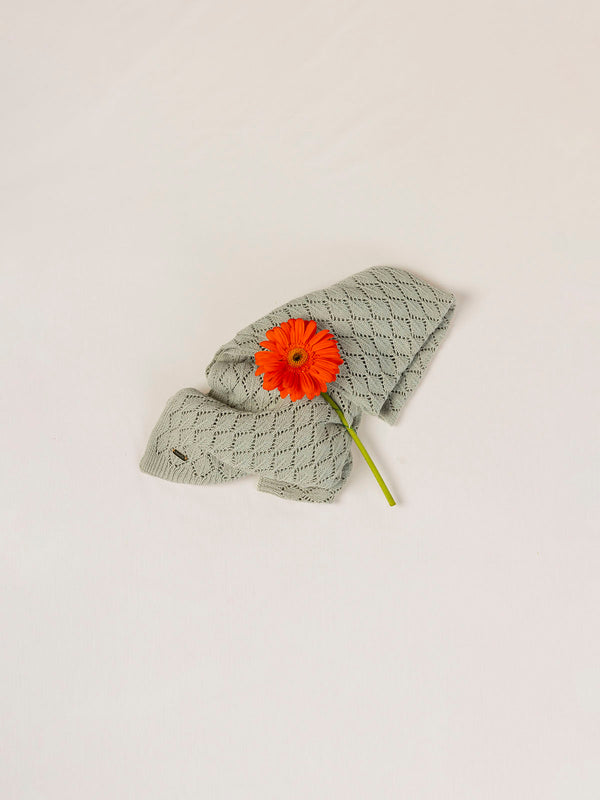 GREEN OPENWORK KNITTED BLANKET