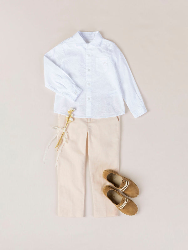 PANTALÓN PINZAS DE LINO Y ALGODÓN BEIGE