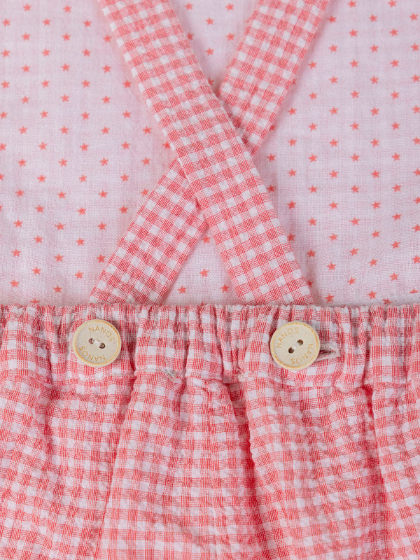 STRAWBERRY CHECK SEERSUCKER STRAPS ROMPER