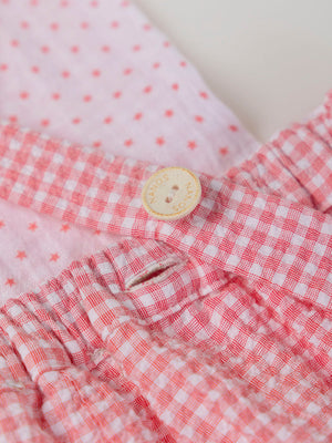 STRAWBERRY CHECK SEERSUCKER STRAPS ROMPER