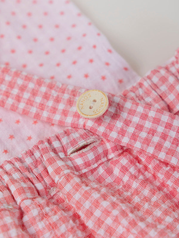 STRAWBERRY CHECK SEERSUCKER STRAPS ROMPER
