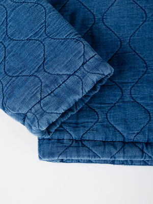 MEDIUM BLUE MAXI DENIM PADDED JACKET WITH RUFFLE COLLAR