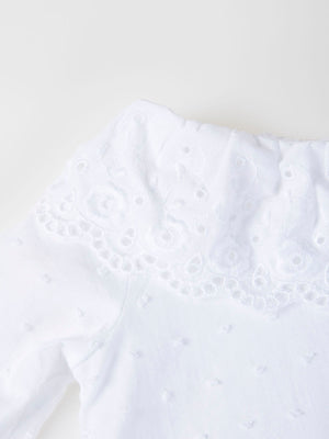 PLUMETI BLOUSE WITH PURE WHITE EMBROIDERED COLLAR