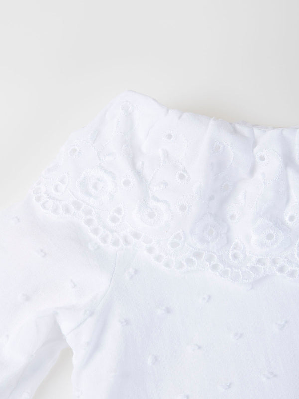 PLUMETI BLOUSE WITH PURE WHITE EMBROIDERED COLLAR
