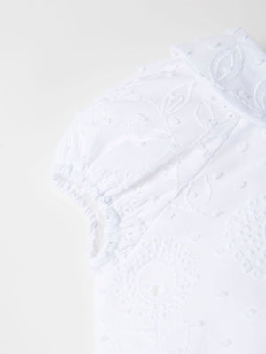PURE WHITE EMBROIDERED COLLAR OVERALL