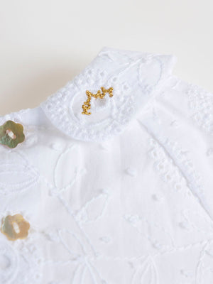 PURE WHITE EMBROIDERED COLLAR OVERALL