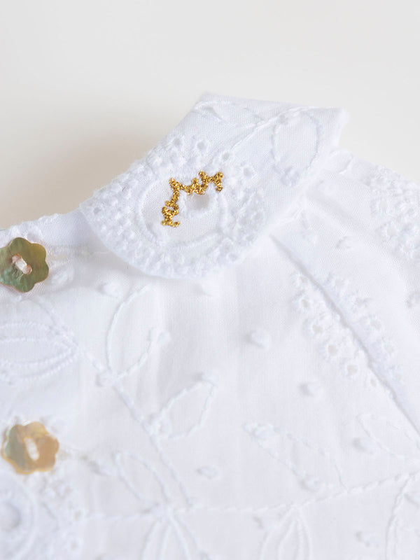 PURE WHITE EMBROIDERED COLLAR OVERALL
