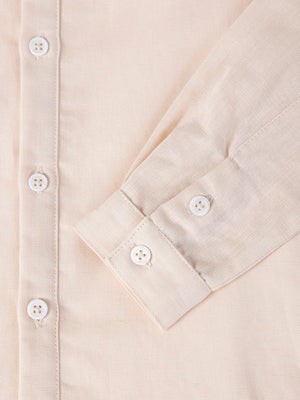 BEIGE LINEN AND COTTON SHIRT WITH MAO COLLAR