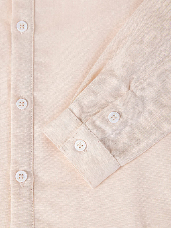 BEIGE LINEN AND COTTON SHIRT WITH MAO COLLAR