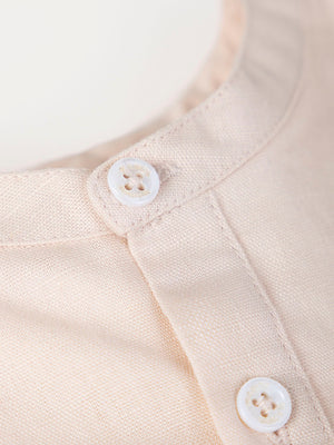 BEIGE LINEN AND COTTON SHIRT WITH MAO COLLAR