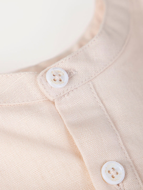 BEIGE LINEN AND COTTON SHIRT WITH MAO COLLAR