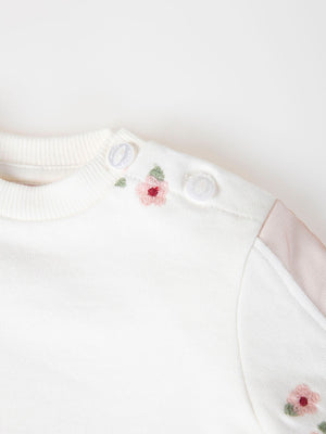 SWEATSHIRT WITH EMBROIDERY FLOWER AND APPLE BOW BEIGE