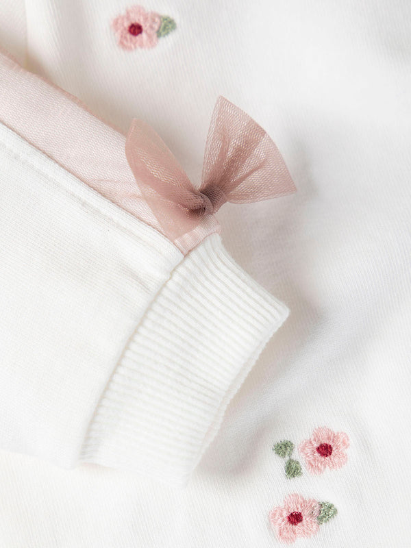 SWEATSHIRT WITH EMBROIDERY FLOWER AND APPLE BOW BEIGE