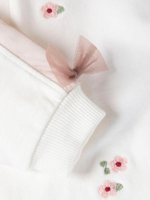 SWEATSHIRT WITH EMBROIDERY FLOWER AND APPLE BOW BEIGE