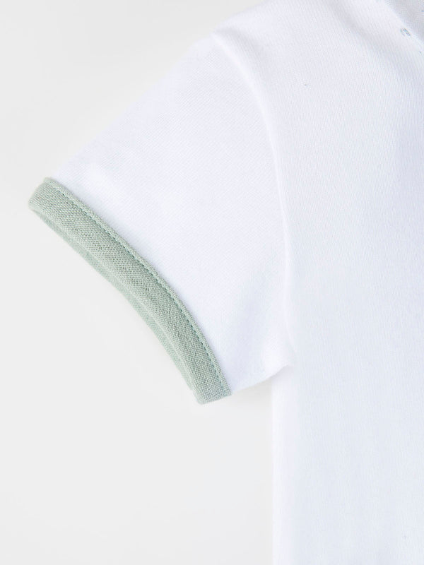 SHORT SLEEVE BODY WITH OFF-WHITE TWIG PRINT NECK