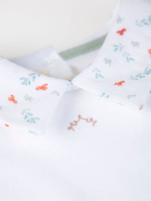 SHORT SLEEVE BODY WITH OFF-WHITE TWIG PRINT NECK