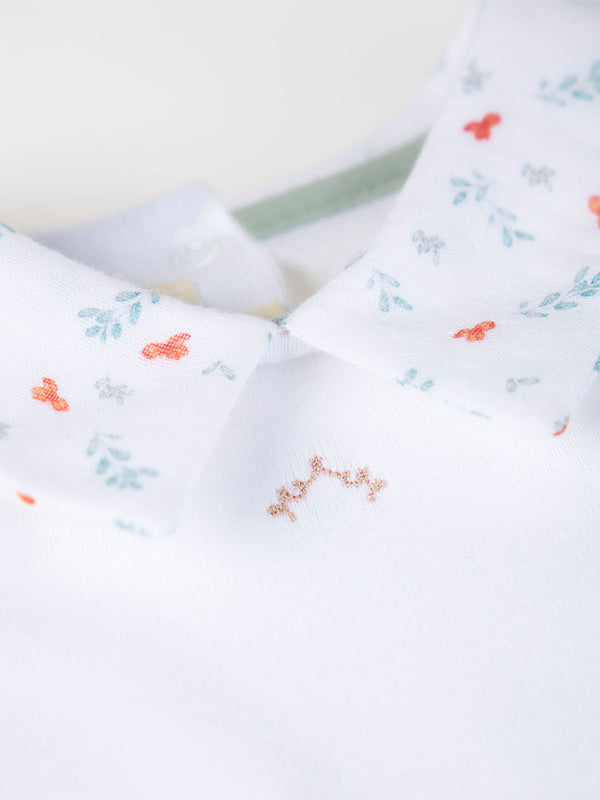 SHORT SLEEVE BODY WITH OFF-WHITE TWIG PRINT NECK