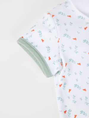 AOP SHORT SLEEVE BODYSUIT WITH PURE WHITE TWIG PRINT