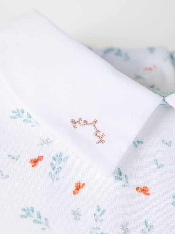 AOP SHORT SLEEVE BODYSUIT WITH PURE WHITE TWIG PRINT