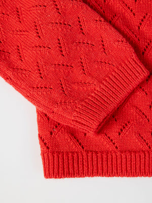 OPENWORK KNITTED JACKET WITH STRAWBERRY BUTTON