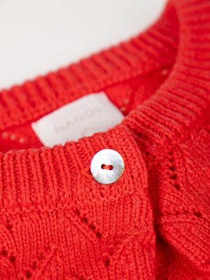 OPENWORK KNITTED JACKET WITH STRAWBERRY BUTTON