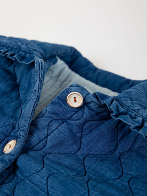 MAXI COLLAR DENIM PADDED JACKET WITH POCKETS MEDIUM BLUE