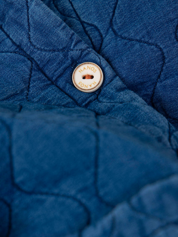 MAXI COLLAR DENIM PADDED JACKET WITH POCKETS MEDIUM BLUE