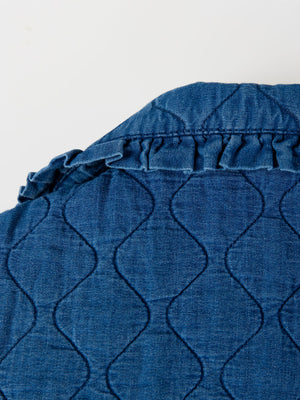 MAXI COLLAR DENIM PADDED JACKET WITH POCKETS MEDIUM BLUE