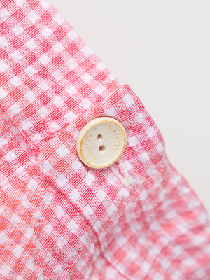 STRAWBERRY CHECK SEERSUCKER ROMPER