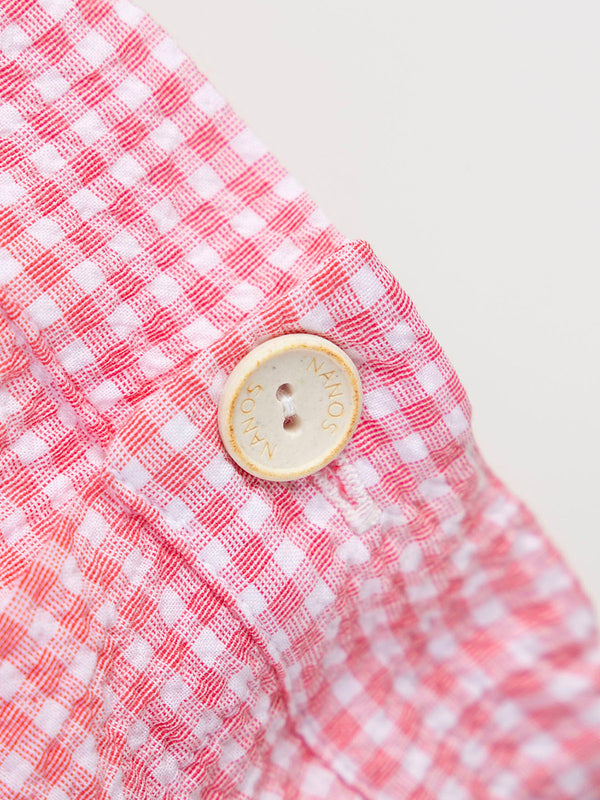 STRAWBERRY CHECK SEERSUCKER ROMPER