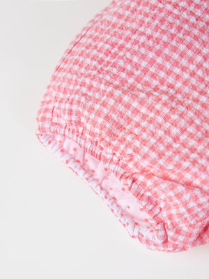 STRAWBERRY CHECK SEERSUCKER ROMPER