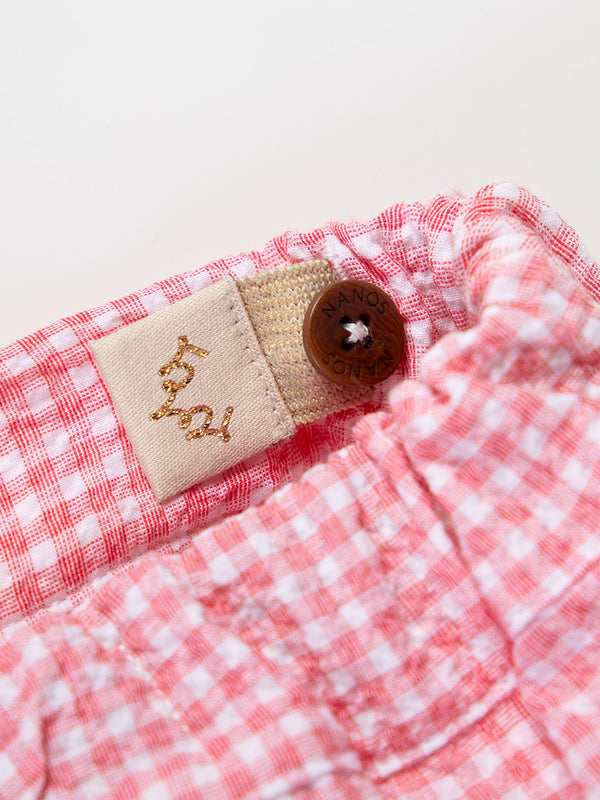STRAWBERRY CHECK SEERSUCKER ROMPER