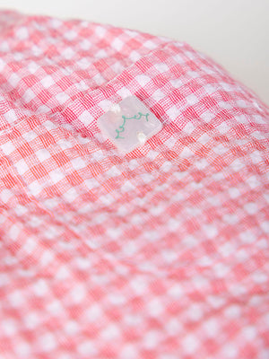 STRAWBERRY CHECK SEERSUCKER ROMPER