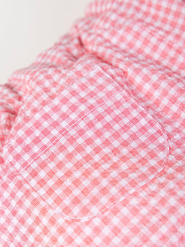 STRAWBERRY CHECK SEERSUCKER ROMPER