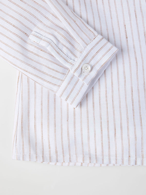 CAMISA LINO RAYAS CUELLO MAO DOS BOLSILLOS AVELLANA