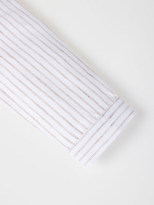 CAMISA LINO RAYAS CUELLO MAO DOS BOLSILLOS AVELLANA