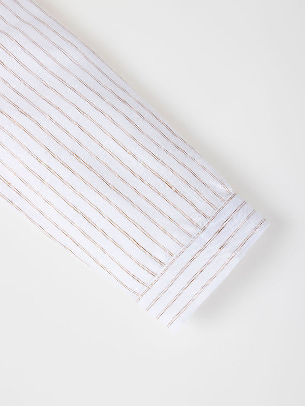 CAMISA LINO RAYAS CUELLO MAO DOS BOLSILLOS AVELLANA