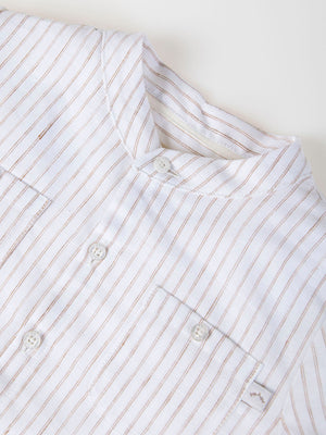 CAMISA LINO RAYAS CUELLO MAO DOS BOLSILLOS AVELLANA