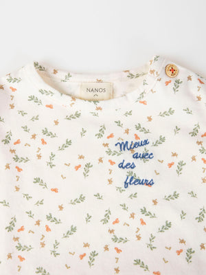 SHORT SLEEVE T-SHIRT WITH CREAM RUFFLE TWIG PRINT