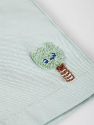 LIGHT GREEN TOWEL PATCH PLUSH SHORTS
