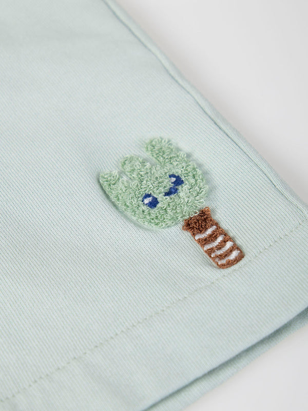 LIGHT GREEN TOWEL PATCH PLUSH SHORTS
