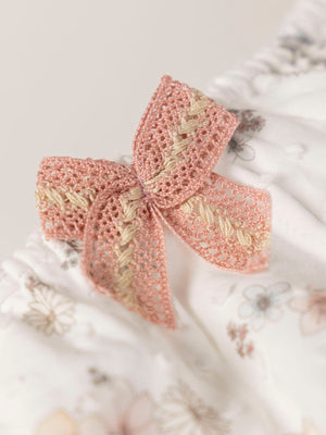 FLOWER PRINTED ROMPER WITH CREAM BOW
