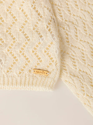 KNITTED JACKET WITH IVORY OPENWORK BUTTON