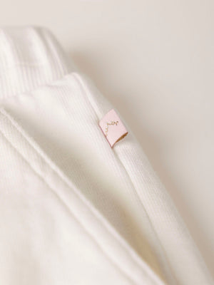 BEIGE LEG EMBROIDERED PLUSH PANTS