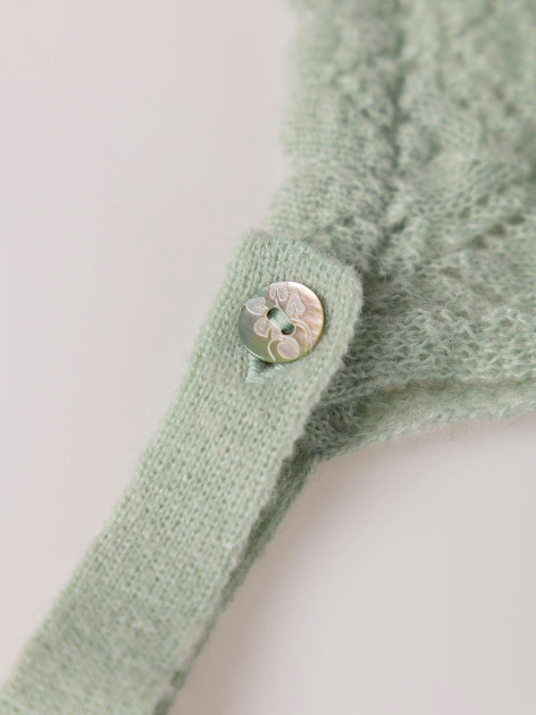 LIGHT GREEN OPENWORK KNIT HOOD