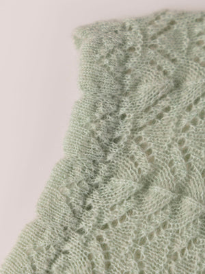 LIGHT GREEN OPENWORK KNIT HOOD